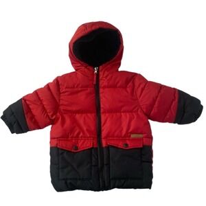 iXtreme‎ Puffer Jacket Kids 12M Red Black Hooded Fleece Lined Winter Coat